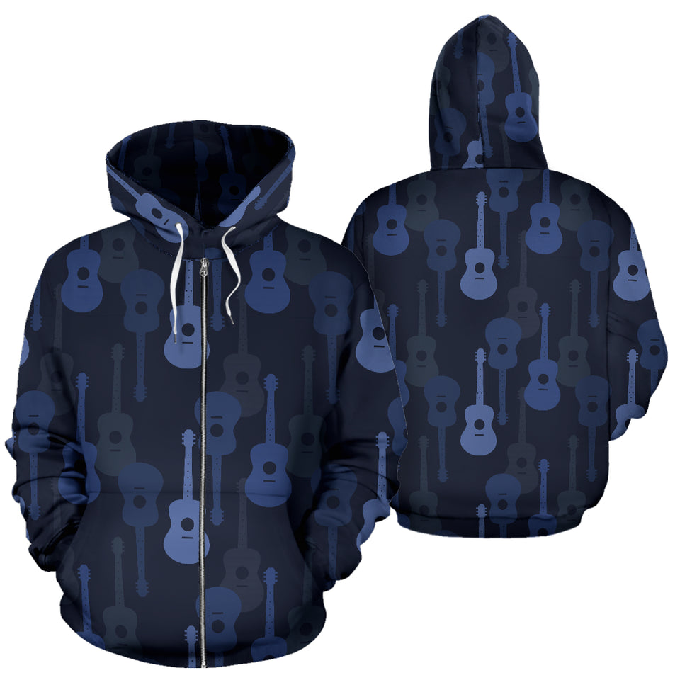 Blue Theme Guitar Pattern Zip Up Hoodie