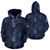 Blue Theme Guitar Pattern Zip Up Hoodie