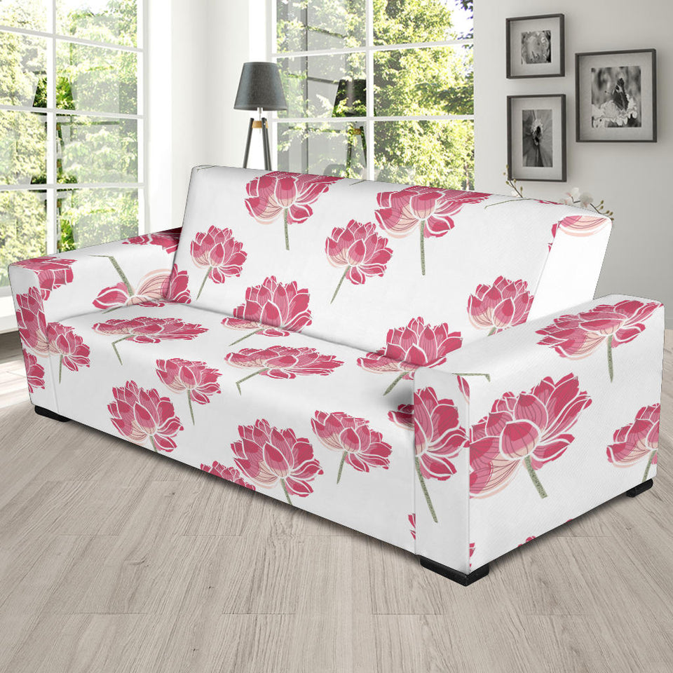 Pink Lotus Waterlily Pattern Sofa Slipcover