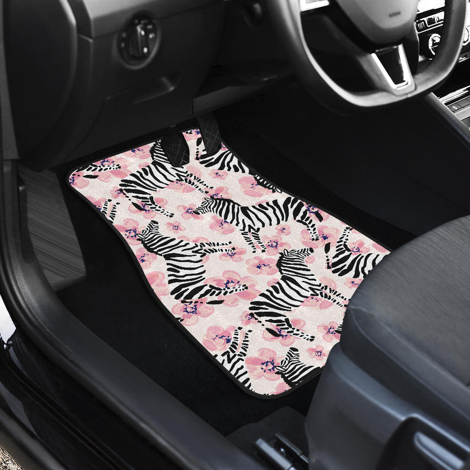 Zebra Pink Flower Background Front And Back Car Mats