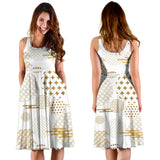 Beautiful Gold Japanese Pattern Sleeveless Midi Dress