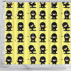 Cute Ninja Yellow Background Shower Curtain Fulfilled In US