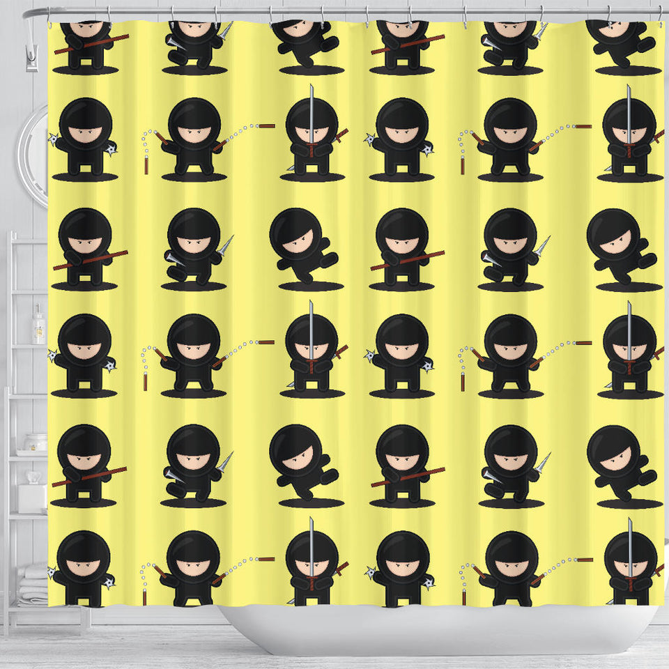 Cute Ninja Yellow Background Shower Curtain Fulfilled In US