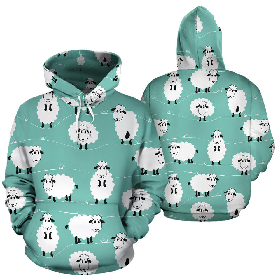 Cute Sheep Green Background Men Women Pullover Hoodie