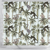 Monkey Sloth Lemur Palm Trees Pattern Shower Curtain Fulfilled In US