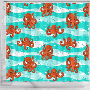 Octopuses Sea Wave Background Shower Curtain Fulfilled In US