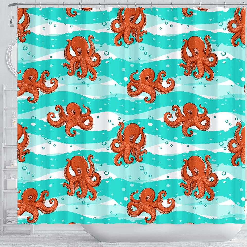 Octopuses Sea Wave Background Shower Curtain Fulfilled In US