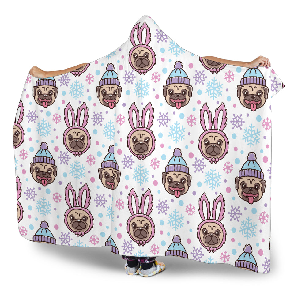 Cute Pug Hat Rabbit Costume Pattern Hooded Blanket