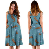 Sea Otters Pattern Sleeveless Midi Dress