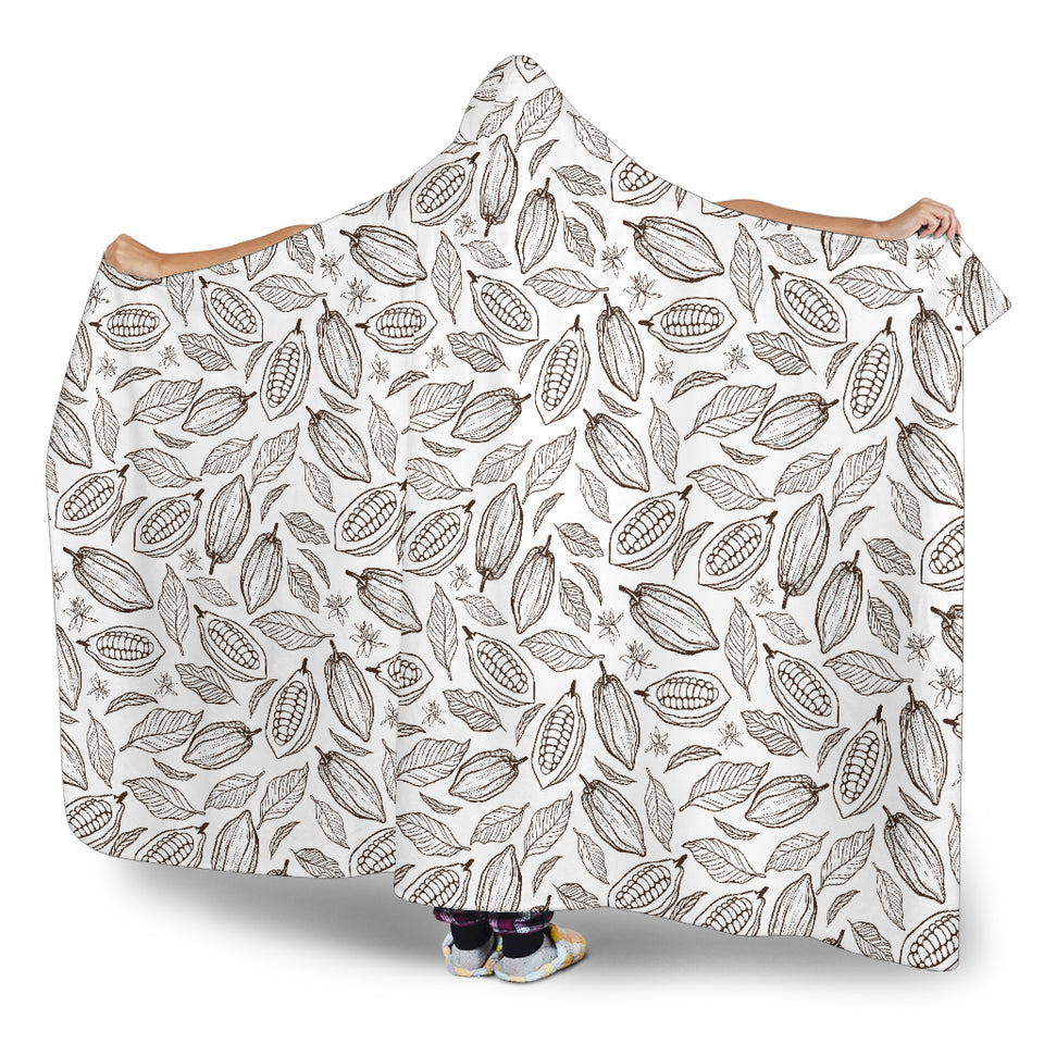 Cocoa Beans Leaves Pattern Hooded Blanket