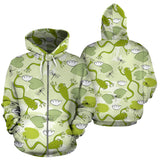 Cute Frog Dragonfly Pattern Zip Up Hoodie