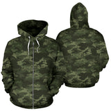 Digital Green Camouflage Pattern Zip Up Hoodie