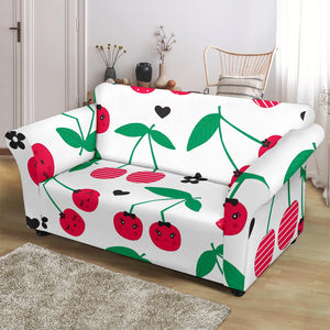 Cherry Pattern White Background Loveseat Couch Slipcover