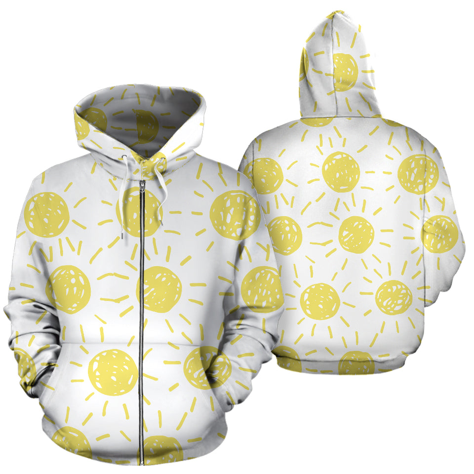 Hand Drawn Sun Pattern Zip Up Hoodie