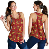 Saxophone cornet pattern red background Women Racerback Tank Top