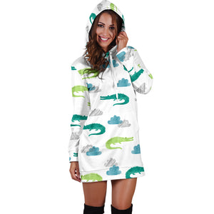 Watercolor Crocodile Pattern Women'S Hoodie Dress