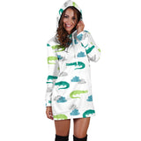 Watercolor Crocodile Pattern Women'S Hoodie Dress
