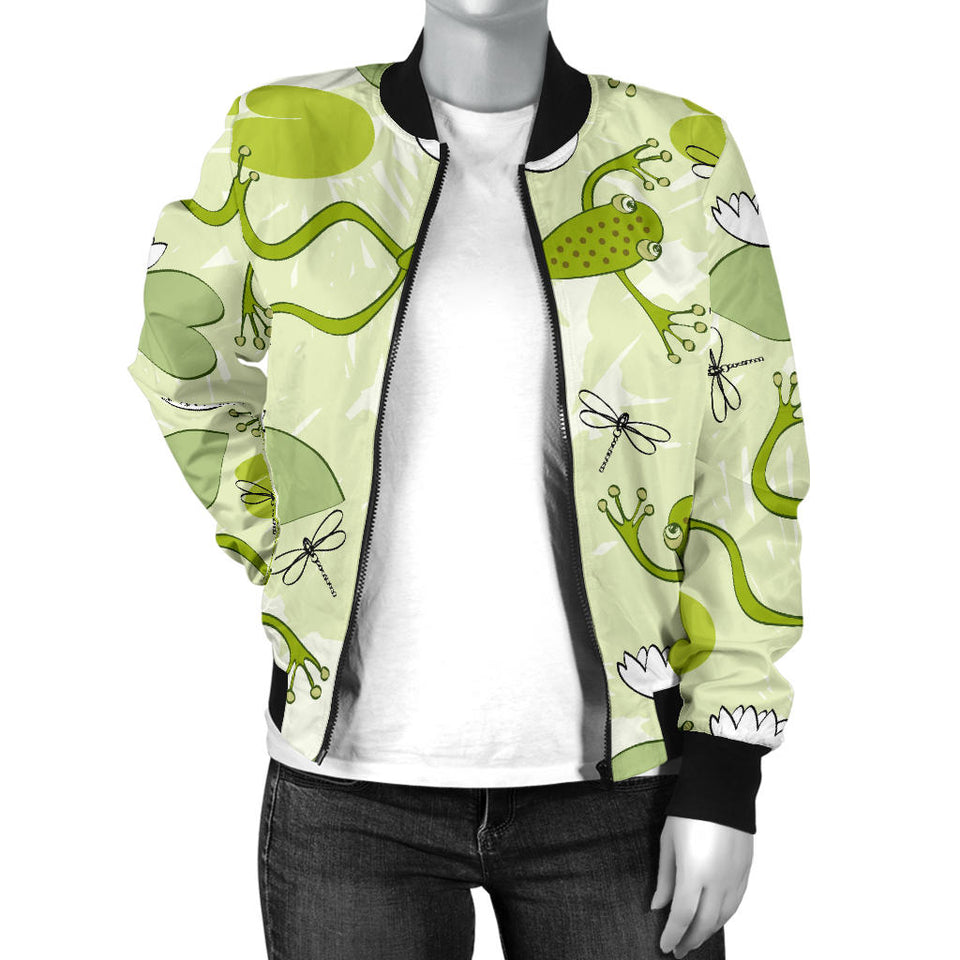 Cute Frog Dragonfly Pattern Women'S Bomber Jacket