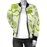 Cute Frog Dragonfly Pattern Women'S Bomber Jacket