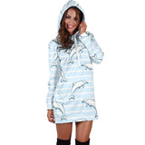 Dolphin Blue Striped Background Women'S Hoodie Dress