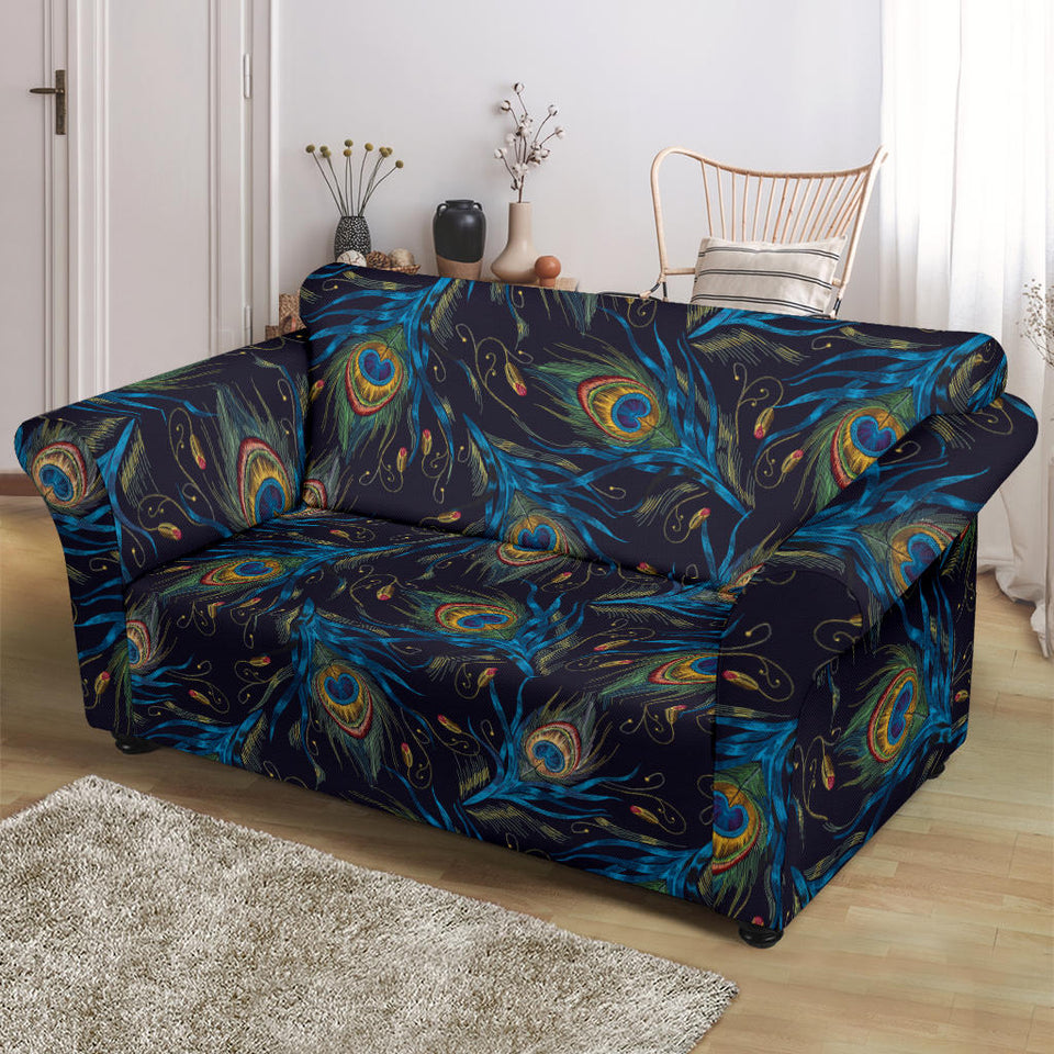 Beautiful Peacock Feather Pattern Loveseat Couch Slipcover