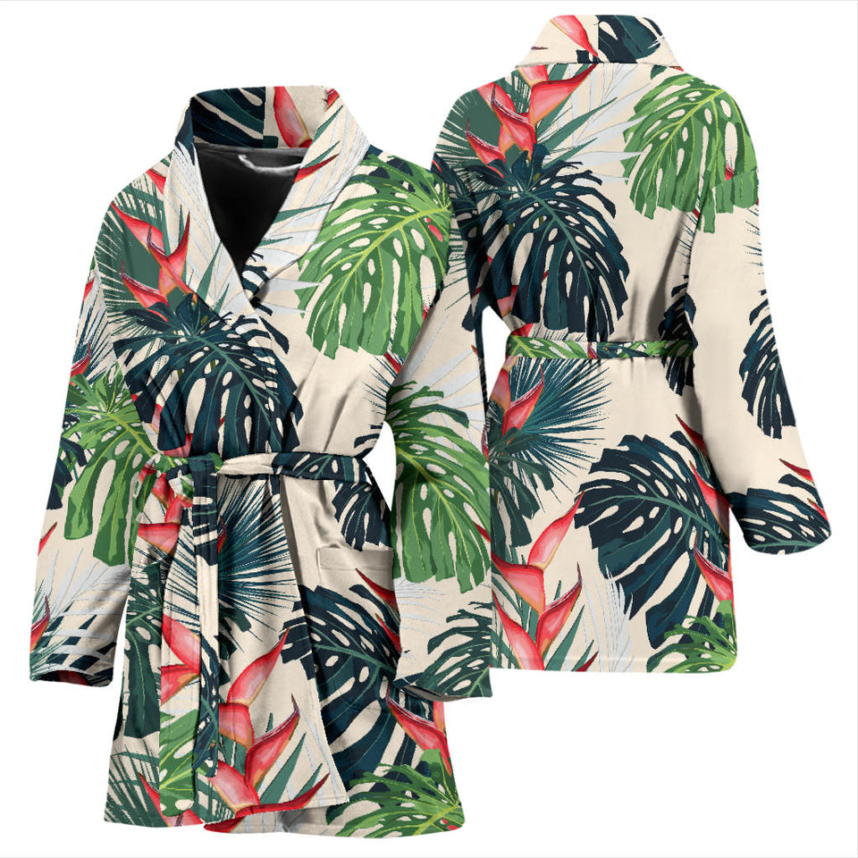 Heliconia Flowers, Palm And Monstera Leaves Women'S Bathrobe