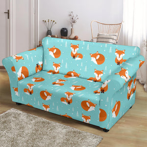 Fox Pattern Blue B Ackground Loveseat Couch Slipcover