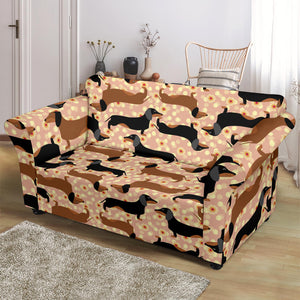 Dachshund Floral Background Loveseat Couch Slipcover