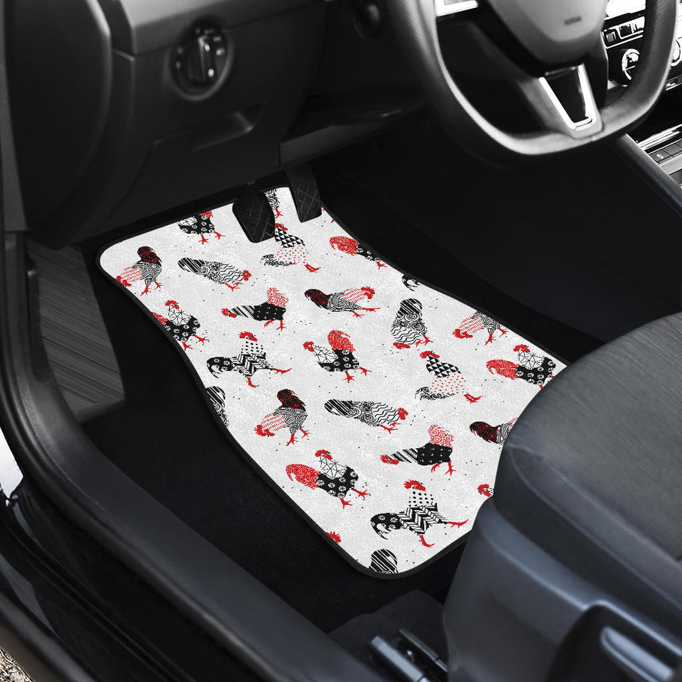 Cool Rooster Chicken Cock Floral Ornament Background Front Car Mats