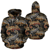 Chameleon Lizard Tropical Leaves Palm Tree Zip Up Hoodie