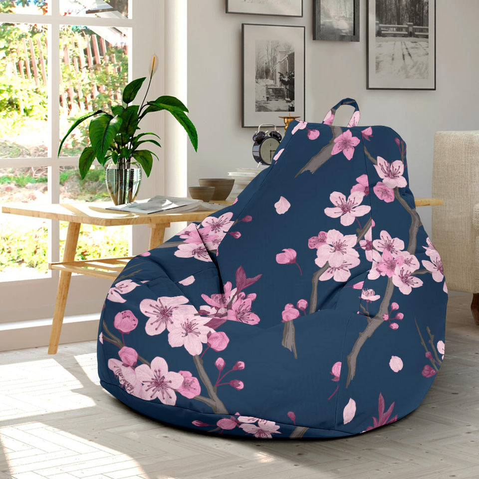 Pink Sakura Cherry Blossom Blue Background Bean Bag Cover