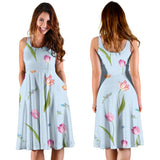 Watercolor Tulips Pattern Sleeveless Midi Dress