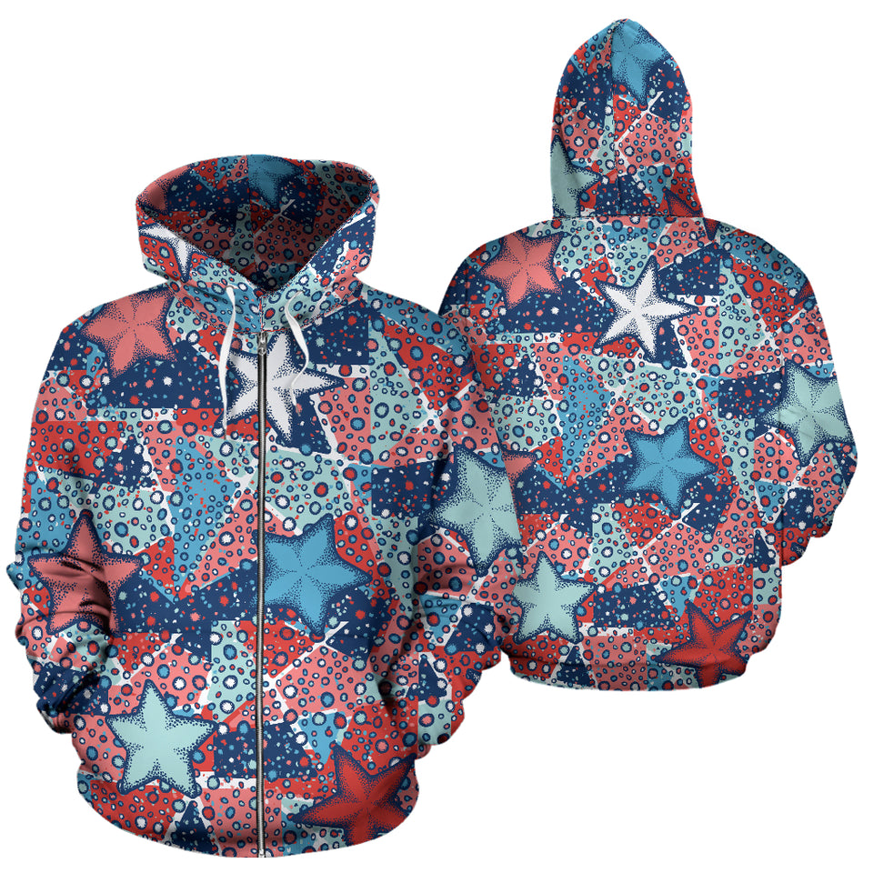 Hand Drawn Colorful Starfish Zip Up Hoodie