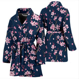 Pink Sakura Cherry Blossom Blue Background Women'S Bathrobe