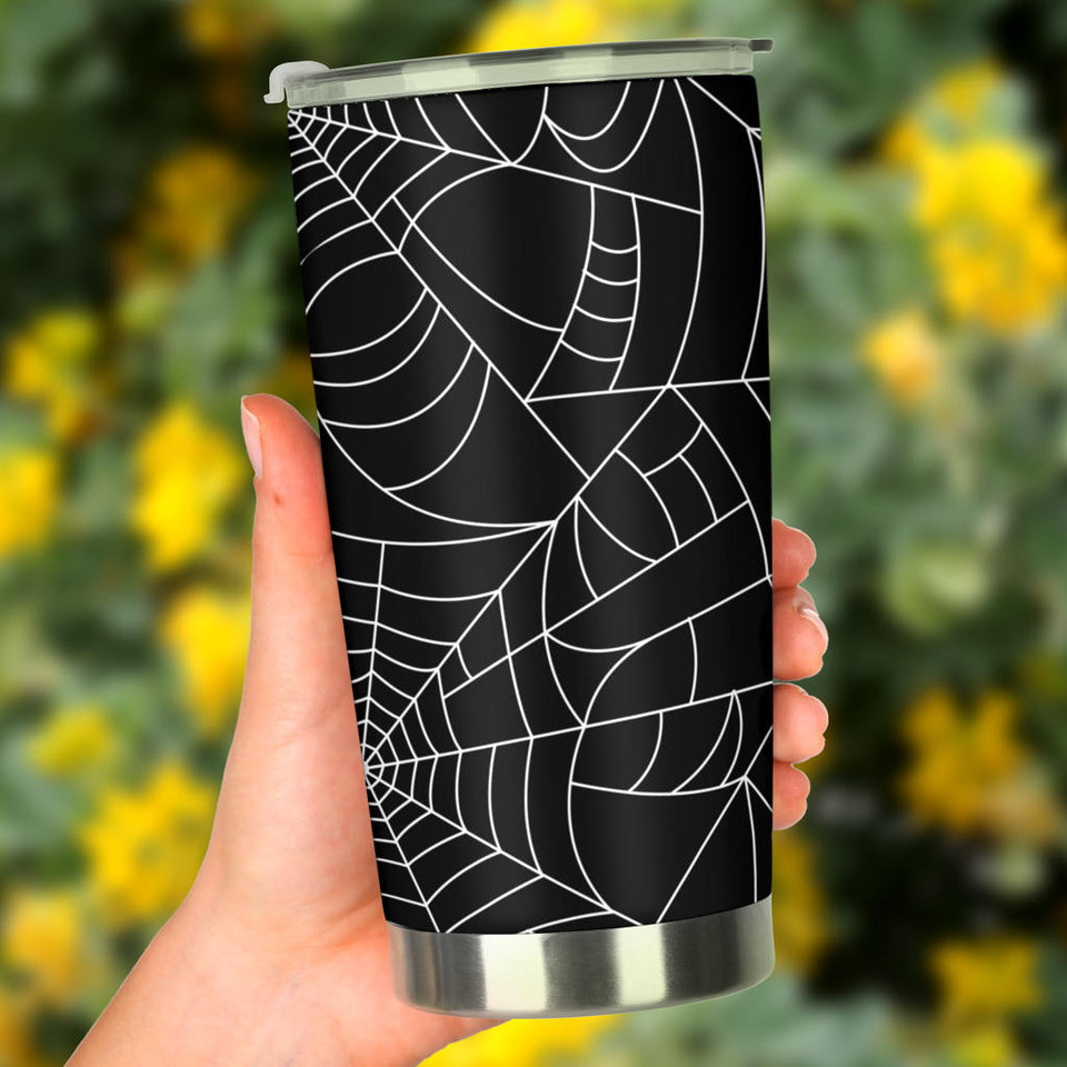 Spider Web Pattern Black Background White Cobweb Tumbler