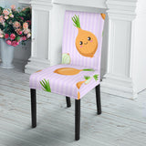 Cute Onions Smiling Faces Purple Background Dining Chair Slipcover