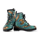 Cute Brown Sea Otters Ornamental Seaweed Corals Green Water Leather Boots