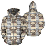 Happy Pug Pattern Zip Up Hoodie