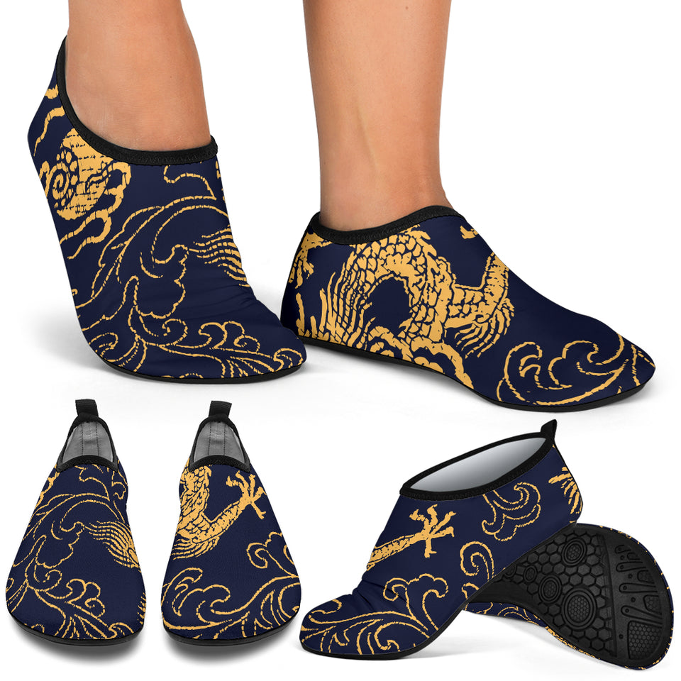 Gold Dragon Pattern Aqua Shoes