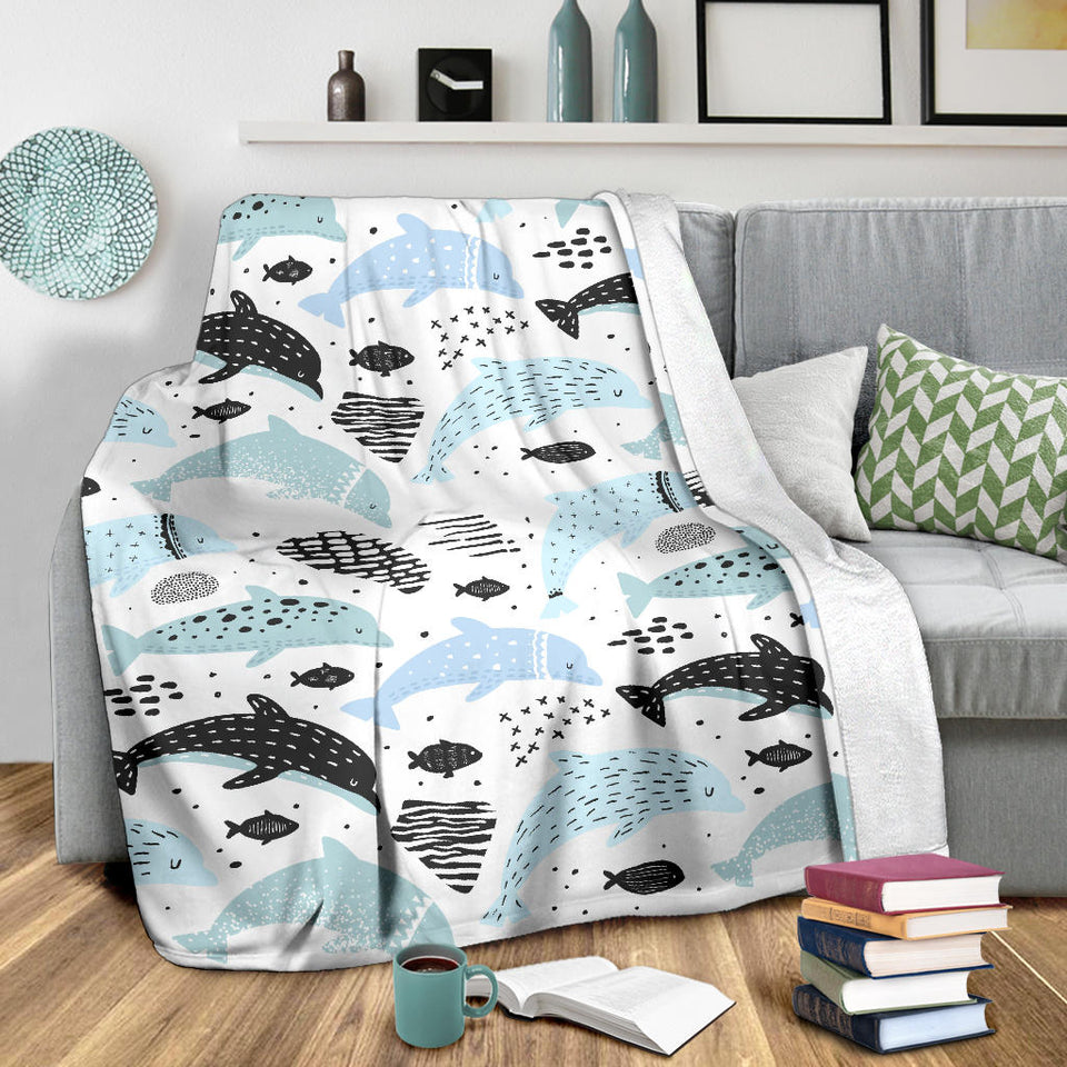 Cute Dolphins Childish Style Pattern Premium Blanket