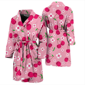 Cherry Flower Pattern Pink Background Men'S Bathrobe