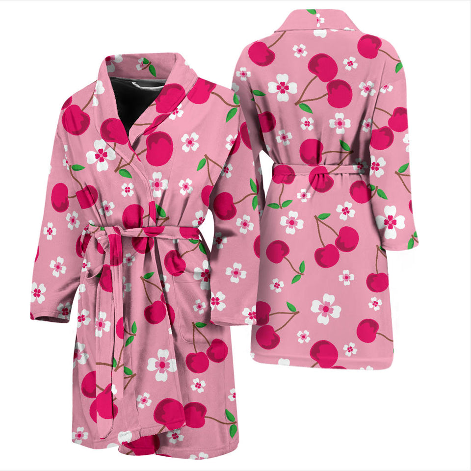 Cherry Flower Pattern Pink Background Men'S Bathrobe