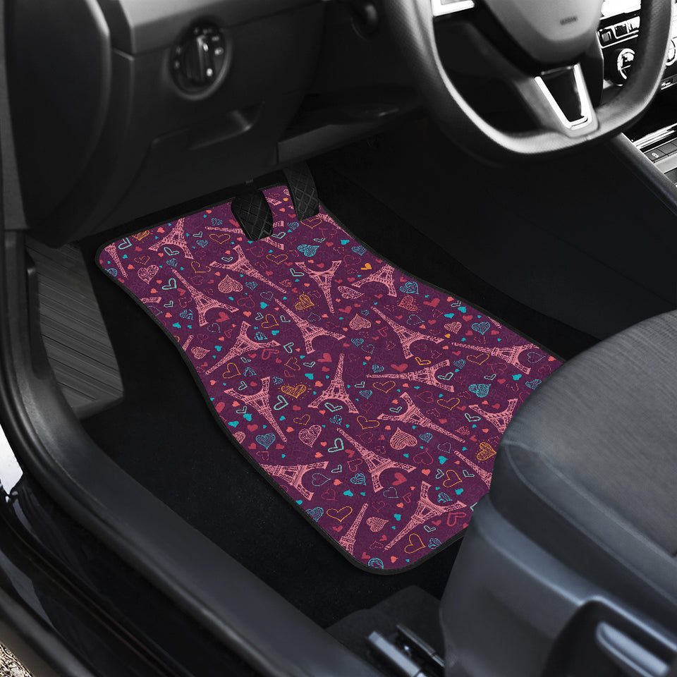 Eiffel Tower Heart Pattern Print Design 04 Front and Back Car Mats