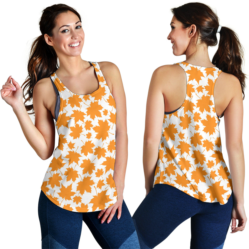 Orange Maple Leaf pattern Women Racerback Tank Top