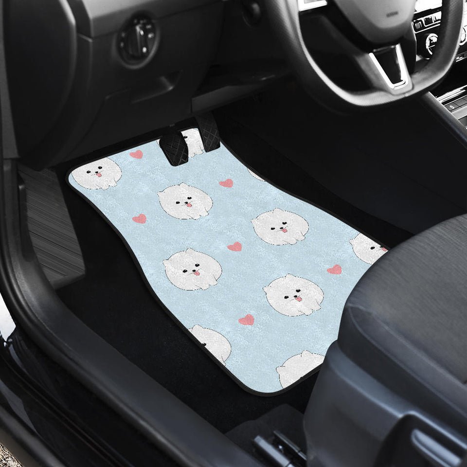 White Cute Pomeranian Pattern Front And Back Car Mats