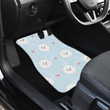 White Cute Pomeranian Pattern Front And Back Car Mats
