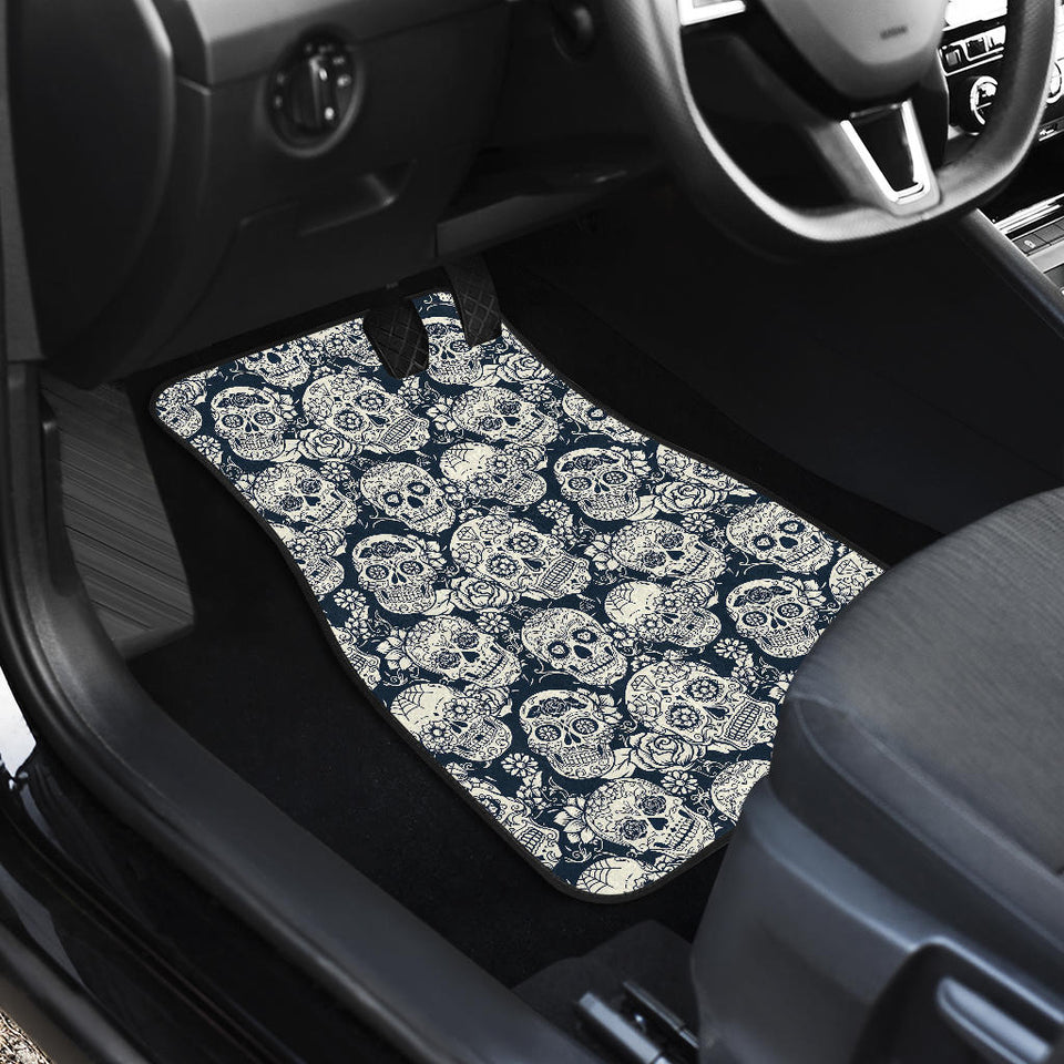 Sugar Skull Black White Pattern Front Car Mats