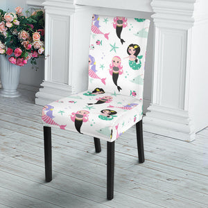 Cute Mermaid Dolphin Fish Starfish Pattern Dining Chair Slipcover