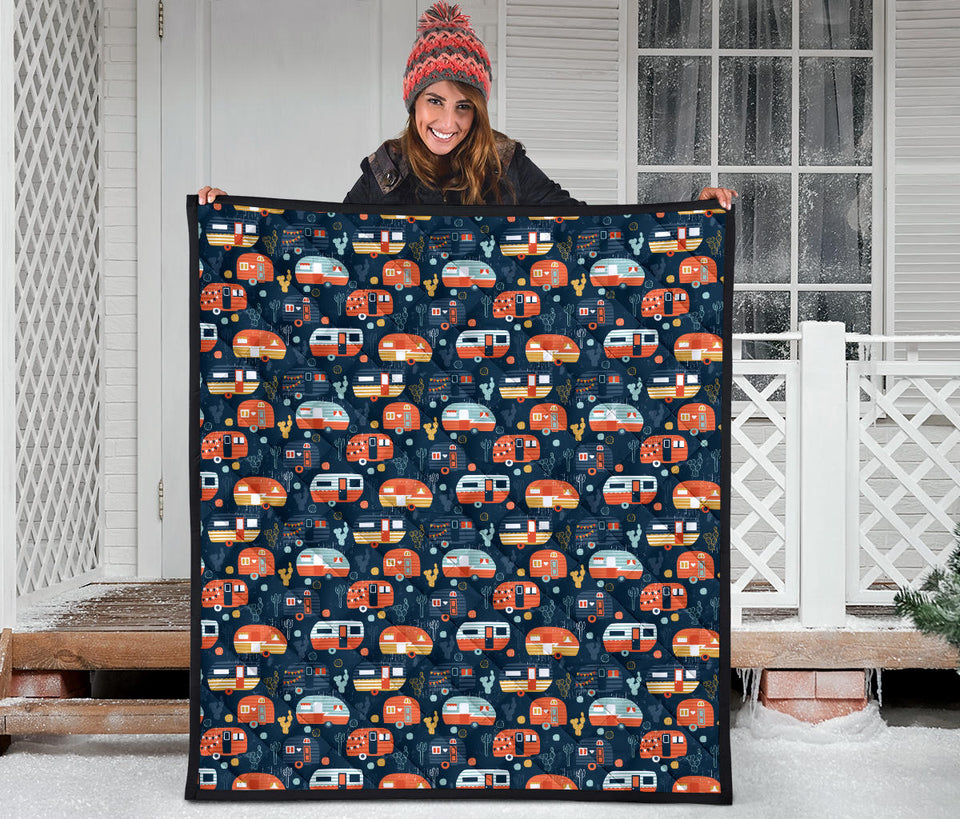 Camper Van Pattern Print Design 05 Premium Quilt