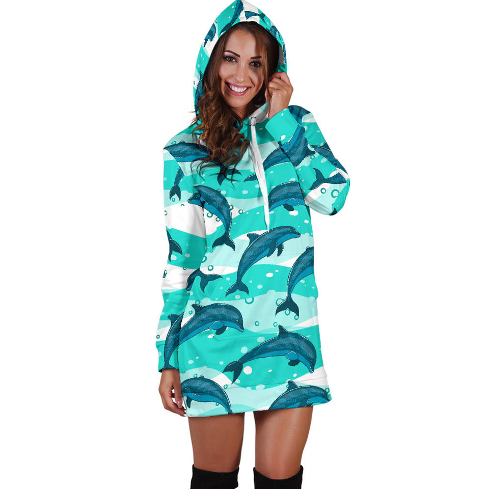 Dolphin Sea Pattern Women'S Hoodie Dress